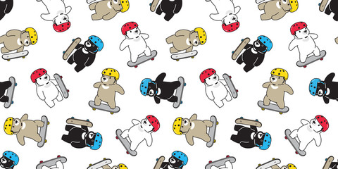 Bear seamless pattern skateboard vector polar bear skating helmet repeat wallpaper tile background scarf isolated © CNuisin