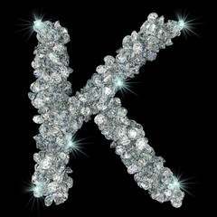 Letter K from diamonds. 3D rendering