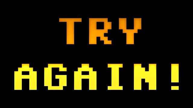 A classic Try Again screen from an imaginary videogame. 8-bit retro style.