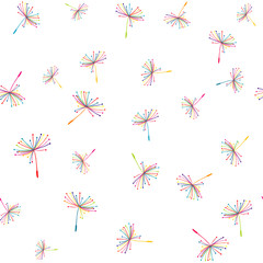 Seamless pattern with colorful flying dandelion seeds