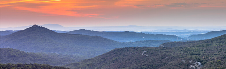 Panorama Orange Sunrise over Cevennes national park