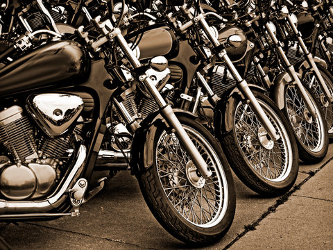 Line Up of Parked Motorcycles
