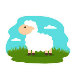lovely lamb in the meadow. flat vector illustration
