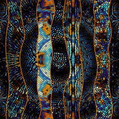 Mosaic art pattern of wavy shapes. Vector seamless image.