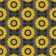 Scandinavian sunflower gray & yellow vector seamless pattern. - 266207836