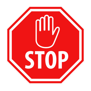 Red stop sign with hand symbol icon vector illustration