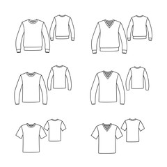 set of tshirts with round neck and v-neck. set of sweatshirt with round neck and v- neck vector