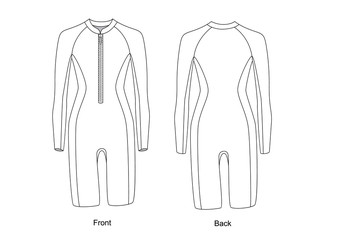 diving suit with zipper in front vector. Wetsuit template vector