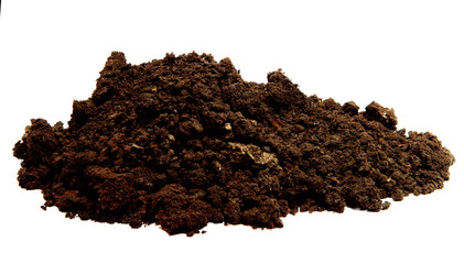 a pile of black soil on an isolated white background.