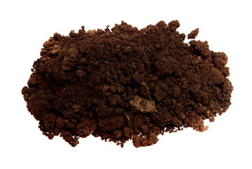 a pile of black soil on an isolated white background.