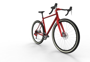 Modern high speed red sports race bicycle showing technical and mechincal details  isolated on white background