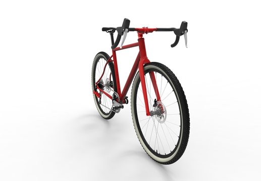 Modern high speed red sports race bicycle showing technical and mechincal details  isolated on white background