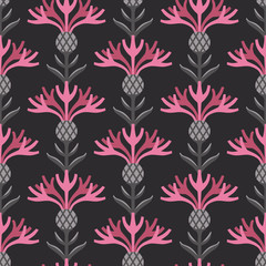 Scandinavian cornflower gray & pink seamless vector pattern. - 266210465