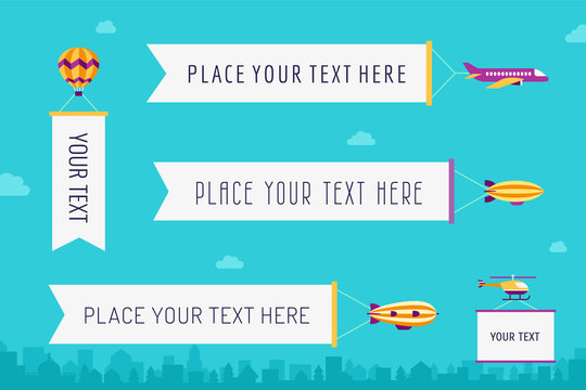 Air transport with posters flat style vector. Part seven.