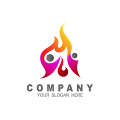 The human logo is gathering and carrying fire, human logo, community icon