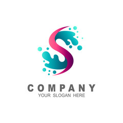 S letter logo in blue water drop