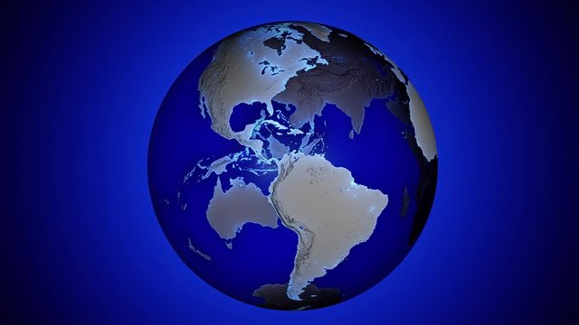 Blue transparent 3d animated earth showing the borders of the country Senegal and the capital Dakar in 4K resolution at day