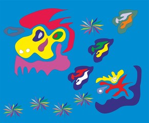 Naklejka premium colored blots fly across the blue field