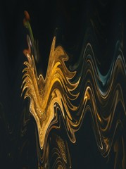 Liquid gold imitation design pattern. Real golden color abstract fractal art. Creative background in asian or arabic style. Rich luxury wallpaper. Wall decor print template.