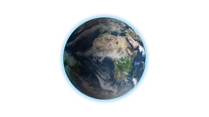 Realistic Earth Rotating on White Loop . Globe is centered in frame, with correct rotation in seamless loop.