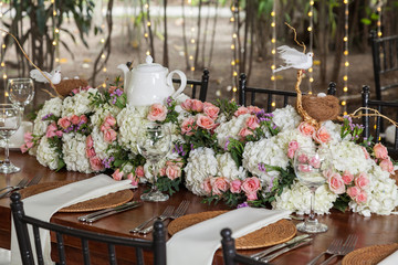 Centerpieces, decorated table for party reception
