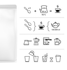 Set of methods of brewing tea and coffee. Preparation instructions. Vector elements for infographics. Set of sign for detailed guideline. Ready for your design.	