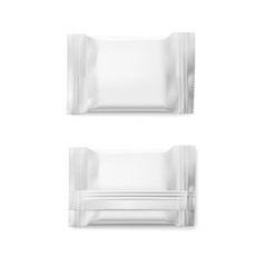 Realistic flow pack mockup. Front and rear view. Vector illustration isolated on white background. Easy to use for presentation your product, idea, design. EPS10.	