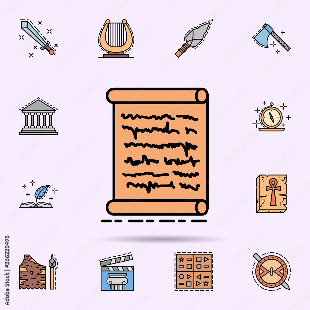 Poster document, file, folder, scroll, paper icon. universal set of history for website design and developm