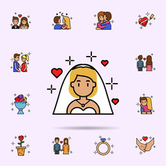 bride, woman, wedding, marriage icon. Universal set of love story for website design and development, app development