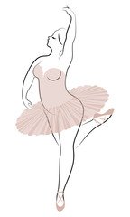 Silhouette of a cute lady, she is dancing ballet. The woman has an overweight body. Girl is plump. Woman ballerina, gymnast. Vector illustration
