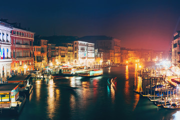 View on famous Grand Canal at night, Venice, Italy