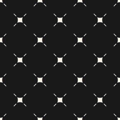 Dark minimalist vector seamless pattern with thin lines, squares, crosses