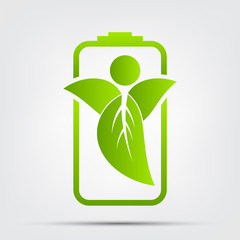 Green Energy Concept.Ecology Leaves Battery,vector illustration
