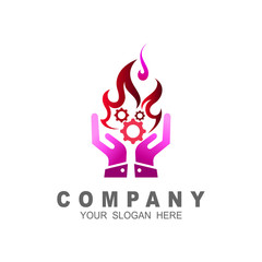 gear and fire logo premium vector, hand ,gear and fire icon