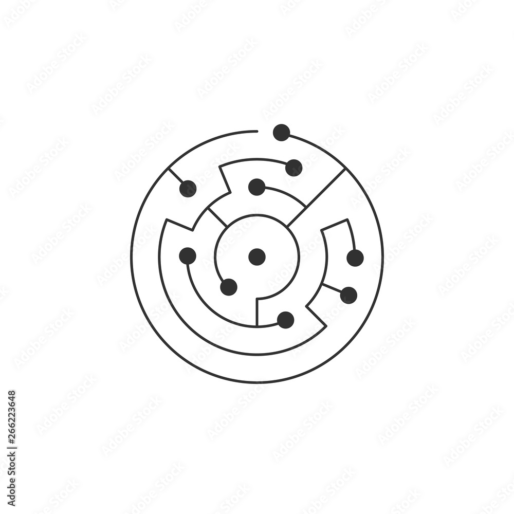 Poster circuit board icon. abstract circle shape it maze. technology symbol. computer software concept. pow