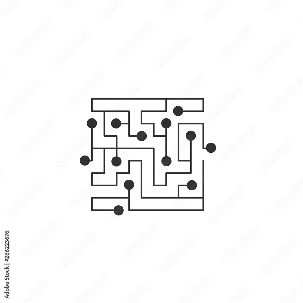 Poster circuit board icon. abstract square shape it maze. technology symbol. computer software concept. pow
