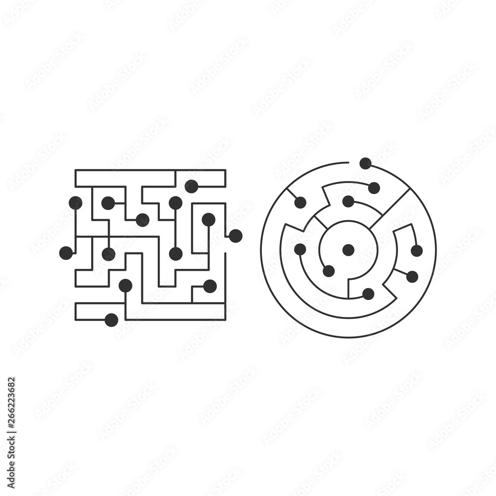 Poster circuit board chip icon. abstract square and circle shape it maze. technology symbol. computer softw