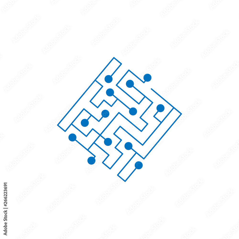 Poster circuit board chip icon. abstract square shape it maze. technology symbol. computer software concept