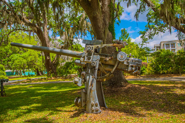 An old howitzer mounted in a public park