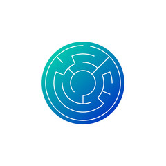 circle maze in blue gradient icon, Vector illustration isolated on white background