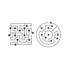 Circuit board chip icon. abstract square and circle shape IT maze. Technology symbol. Computer software concept. Power elements. Flat design. Vector Illustration.