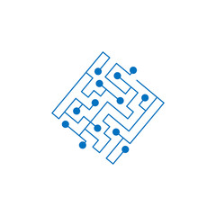 Circuit board chip icon. abstract square shape IT maze. Technology symbol. Computer software concept. Power elements. Flat design. Vector Illustration.