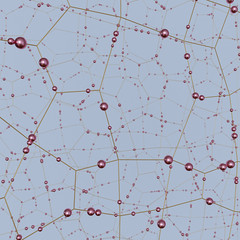 Abstract concept of red mesh and spheres on a grey background. 3D illustration