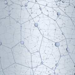 Abstract concept of grey mesh and spheres on a grey background. 3D illustration