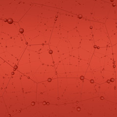 Abstract concept of red mesh and spheres on a red background. 3D illustration