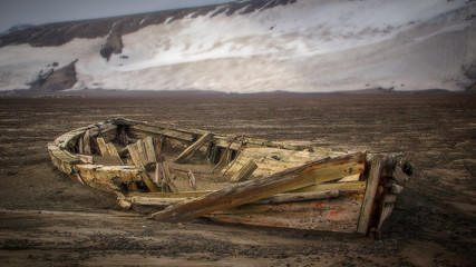 Old Whaling Boat on Deception Island in the South Atlantic Ocean