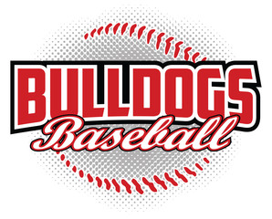 Bulldogs Baseball Design is a bulldogs mascot design template that includes team text and a stylized softball graphic in the background. Great for team or school t-shirts, promotions and advertising.