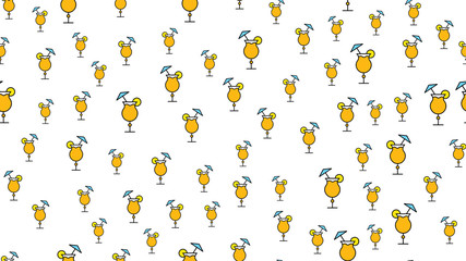Texture seamless pattern of beautiful nice tasty refreshing alcoholic drinks cocktails with a straw slice of lemon and ice on a white background. Vector illustration
