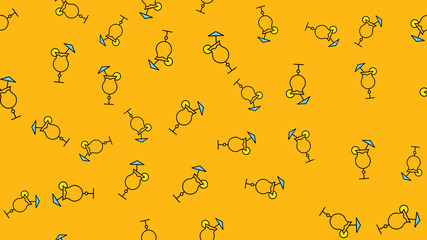 Texture seamless pattern of beautiful nice tasty refreshing alcoholic drinks cocktails with a straw slice of lemon and ice on a yellow orange background. Vector illustration