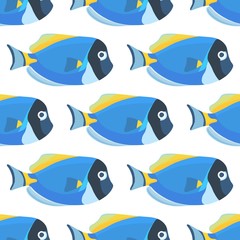 Powder blue tang fish seamless pattern. Acanthurus surgeon